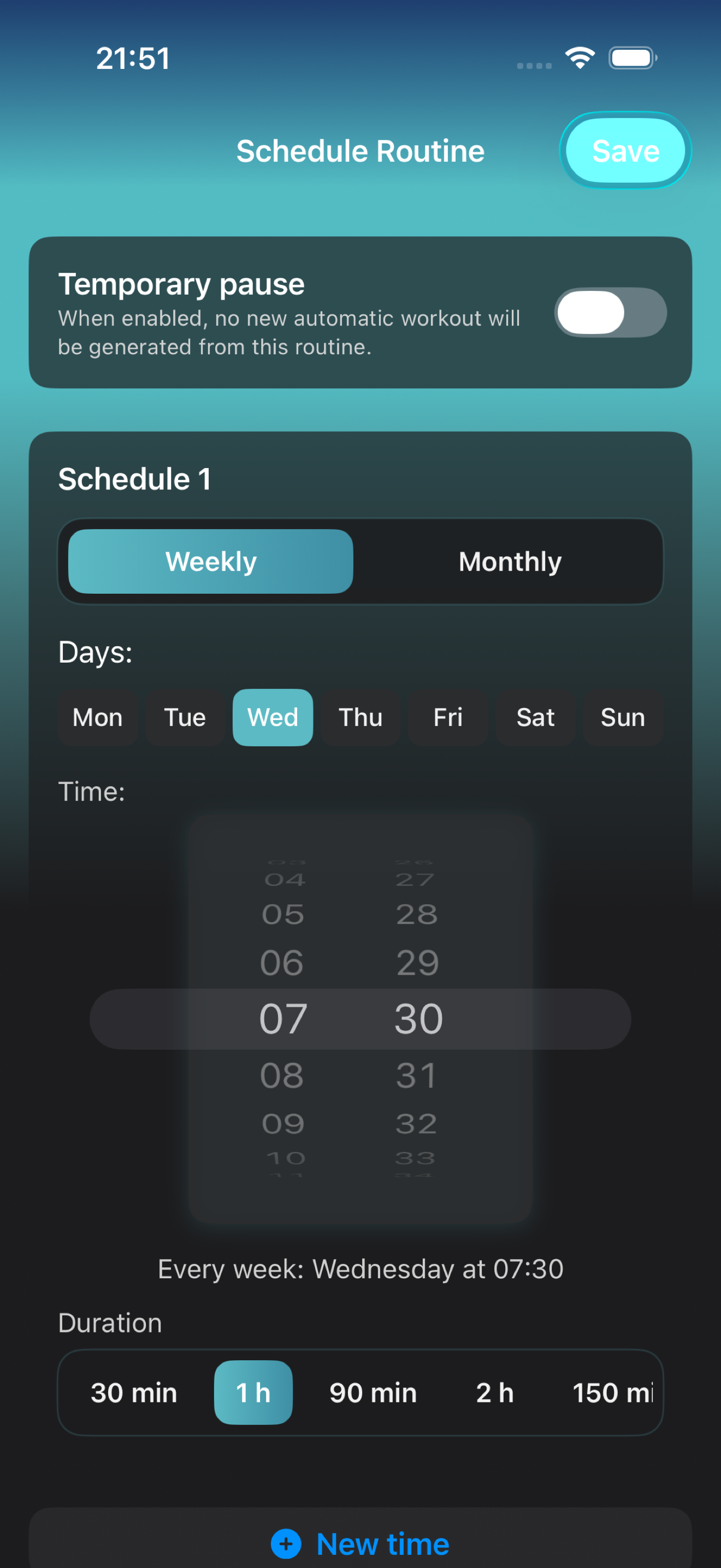 Routine schedule setup